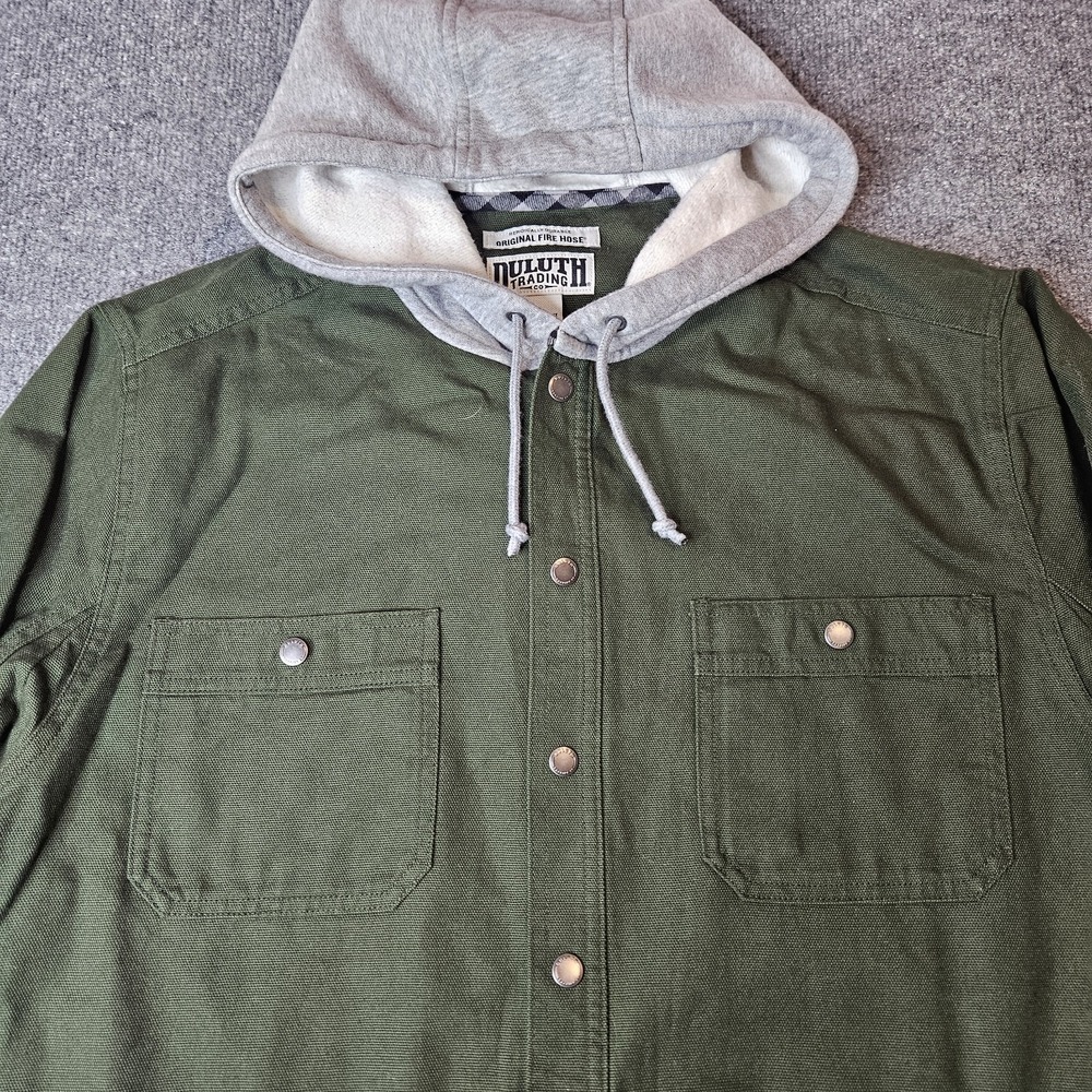 NWT Duluth Trading Mens Fire Hose Hooded Limber Jac Shirt Jacket Size XL Green